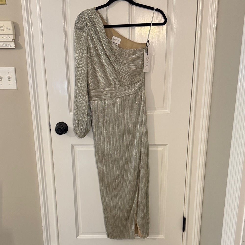 SAYLOR Shimmering Silver One-Shoulder Dress